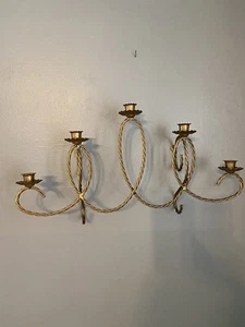 Applique da parete MCM vintage Homeco corda metallo oro portacandele hollywood regency - Foto 1 di 12