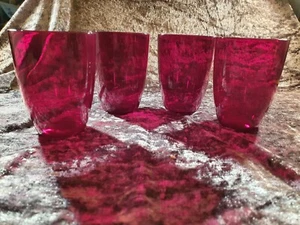 4 Extremely Delicate Cranberry Glass Tumblers - Picture 1 of 6