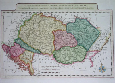 1790 RARE ORIGINAL MAP HUNGARY MOLDAVIA CROATIA BOSNIA ROMANIA SLOVAKIA DALMATIA - Image 1 of 4