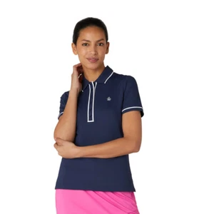 Original Penguin Women's Short Sleeve Polo with Contrast Piping in Navy Blue - Picture 1 of 7