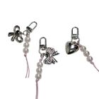 Stylish Pearls Beads Bowknot Heart Pendant Unique Keychain Camera Bag Accessory