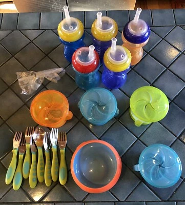 Lot Toddler/Baby Sippy Drink Cups Travel Food Utensils Gerber Nuby Munchkin! - Image 1 of 4