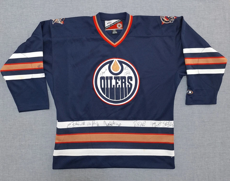Edmonton Oilers PRO PLAYER NHL Jersey shirt Multi signed Youth L/XL fits adult S - Image 1 of 4