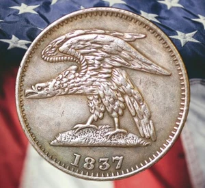 1837 Feuchtwanger Three Cent Eagle Silver Plated Coin Modern Restrike Medal - Picture 1 of 2