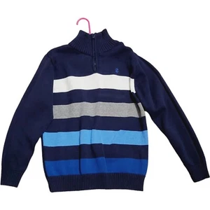 Izod Boys 1/4 Zip Sweater Navy Blue Striped Size Large 10/12 - Picture 1 of 4