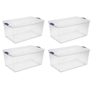 Large Storage Container Set 4-Pack 105 Qt. Latch Box Plastic Totes Latching Lids - Bild 1 von 6