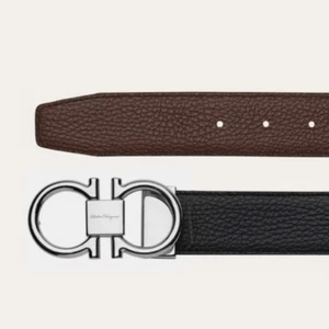 Ferragamo Men's Adjustable Dual-Tone silvery Smooth Buckle Black Belt -120cm - Picture 1 of 3