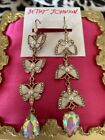 Betsey Johnson Flutterbye Crystal AB Aurora White Moth Butterfly Insect Earrings