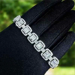 12Ct White Round Cut Moissanite Cuban Link Bracelet 925 Sterling Silver - Picture 1 of 3