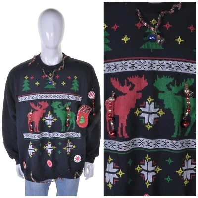 Vintage 3D Christmas Jumper XXL Cute Kitsch Ugly Tacky Tinsel Sweater Sweatshirt - Image 1 of 4
