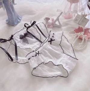 Women's Lace Ruffled Knickers Cute Lace-up Strappy Triangle White Panties JK - Picture 1 of 19