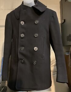 Naval Clothing Factory 1940s WWII Era Navy Wool Double Breasted Peacoat 32-34