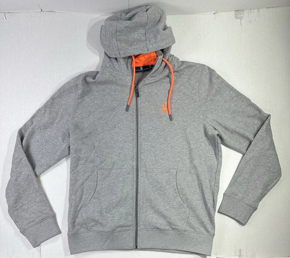 Sudadera con Capucha Psycho Bunny Cremallera Completa Para Hombre M Gris Naranja Logo Cordón Foto 1 de 3
