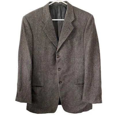 Armani Collezioni Brown Herringbone Stripe Blazer Mens Size EU 52R Wool Silk - Image 1 of 4