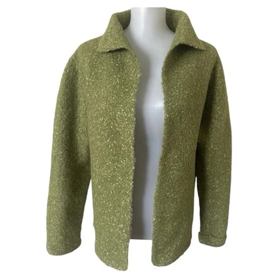 Chaqueta Eileen Fisher Hervida Lana Alpaca Mezcla Seda Frente Abierto Mujer Pequeña Verde Foto 1 de 4