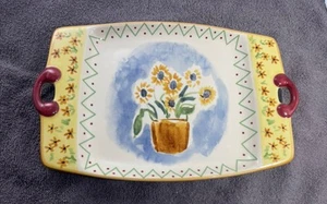 Serving tray W/handle Pistoulet- 11" Nesting Yellow & Blue Sunflowers Rectangle - Picture 1 of 6