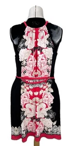 NWT White House Black Market Braided Halter Dress XS Pink, Black & White Flowers - Picture 1 of 6