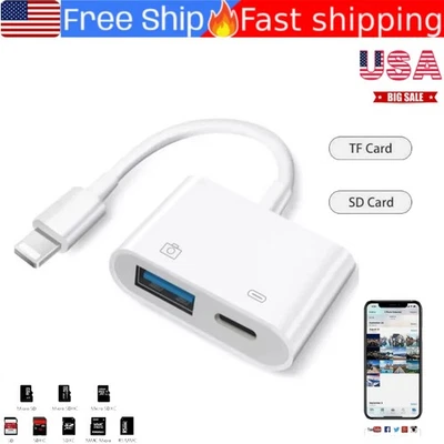 For iPhone to dual USB 3.0 Camera OTG Adapter with Charging Port for iPad Lot - Image 1 of 4