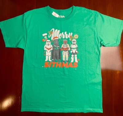 NWT Boys Star Wars MERRY SITHMAS Short Sleeve XL 16/18 T-Shirt Green Vader Xmas - Image 1 of 2