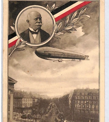 ZEPPELIN OVER PARIS WW1 PROPAGANDA Postcard *Feldpost* LABEL 1915 Germany PZ148 - Image 1 of 4
