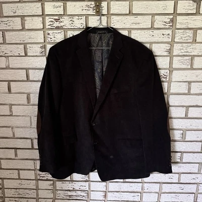 Lauren Ralph Lauren Blazer 44R Black Corduroy Brown Elbow Patches Paisley *READ* - Image 1 of 4