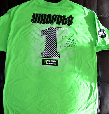 CAMISETA KAWASAKI-MONSTER FIRMADA POR RYAN VILLOPOTO #1 *X-GRANDE - certificado de autenticidad Foto 1 de 4