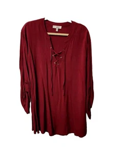Moa Moa Flowy Boho LS Top Wms 3X Burgundy Lace Up Front NWT - Picture 1 of 5