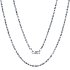 14K White Gold 2mm Diamond Cut Rope Chain Link Necklace Mens Womens 24" - Picture 1 of 9