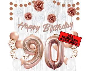 Rose Gold 90th Birthday Decorations for Women - 40" Number Balloons & More - Picture 1 of 5