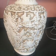 Large vintage Chinese cream cinnabar pottery lamp base - working 18” Tall 9” W