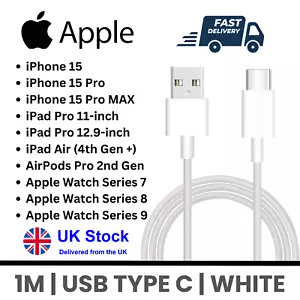 Cable de datos cargador rápido tipo C USB para Apple iPhone iPad AirPods PD cable 1M - Imagen 1 de 3