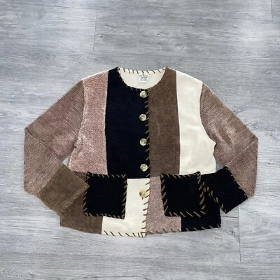 Chaqueta mediana de perejil y salvia para mujer retazos multicolor arte para usar botón delantero Foto 1 de 4