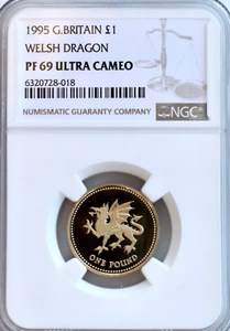 1995 £1 Pound Coin Proof Welsh Dragon NGC PF69 Great Britain UK Coin - Picture 1 of 2