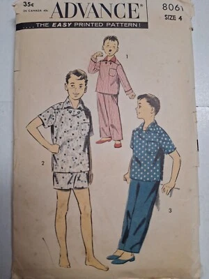 Pajamas Sleep Pants Shorts Top Boys 4 4T Advance 8061 Sewing Pattern VTG Shirt - Image 1 of 4