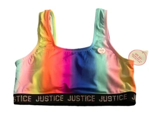 NWT Justice Sz 18 Girls Rainbow Swim Top Sports Bra Swimsuit Bathing Suit - Picture 1 of 7