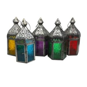 Handmade fair trade iron & Glass lantern 16cm 1X Random colour sent