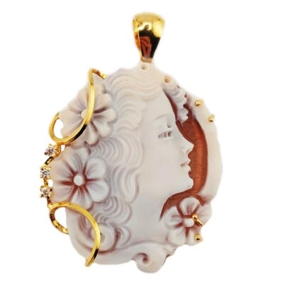 Ciondolo Cammeo in argento 925 dorato cammeo inciso a mano gioiello artigianale - Immagine 1 di 4