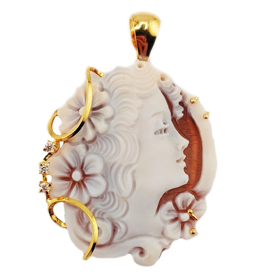 Ciondolo Cammeo in argento 925 dorato cammeo inciso a mano gioiello artigianale - Immagine 1 di 4