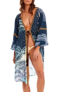 New Agua Bendita Aldora Arabella Open Tunic Tropical Cover Up - Blue - One Size - Picture 1 of 10