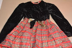 ROSE COTTAGE Girls Black Velvet Top Tartan Accordion Skirt Christmas Dress 4-6 - Picture 1 of 1