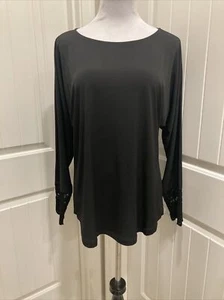 Susan Graver Black Top Dolman Sleeve w Lace Cuff SZ M - Picture 1 of 14