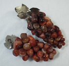 Vintage Brown Agate Cluster Of Grapes Mcm 2Pc Pair Of Stone Fruit Metal Leaves