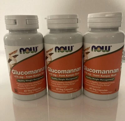 NOW Glucomannan 475 mg 3 frascos de 60 cápsulas total 180 cápsulas - validade 8/2026 - Imagem 1 de 2