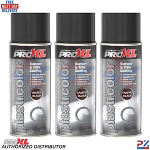 3x PRO XL PRO PLASTICOLOR BUMPER TRIM PAINT AEROSOL 400ML- PC5TB TRAFFIC BLACK - Picture 1 of 2