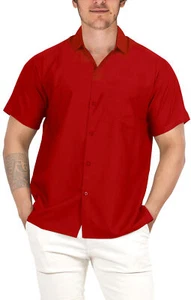 LA LEELA Men's Short Sleeve Button Down Summer Solid Shirts 4XL Red, Plain - Picture 1 of 3