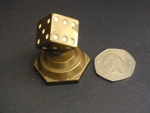 Vintage Brass Dice On Brass Stand painted Spots Non Detachable - Picture 1 of 4