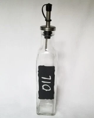 NEW OIL Glass BOTTLE (Cruet) Spout w/Lid Chalk Look Black w/White "OIL" - Image 1 of 2