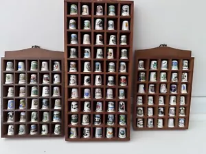 More details for vintage thimbles job lot of 110 various designs with 3 wooden wall hanging racks