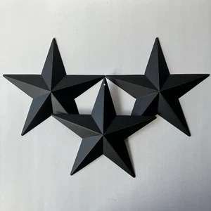 Set of 3 BLACK BARN STAR STARS 8" METAL PRIMITIVE COUNTRY FARMHOUSE CRAFT - Picture 1 of 8