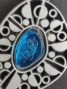 VTG MCM TYR Sweden Pewter Blue Pendant Necklace MODERNIST ATOMIC Design Signed R - Picture 1 of 11